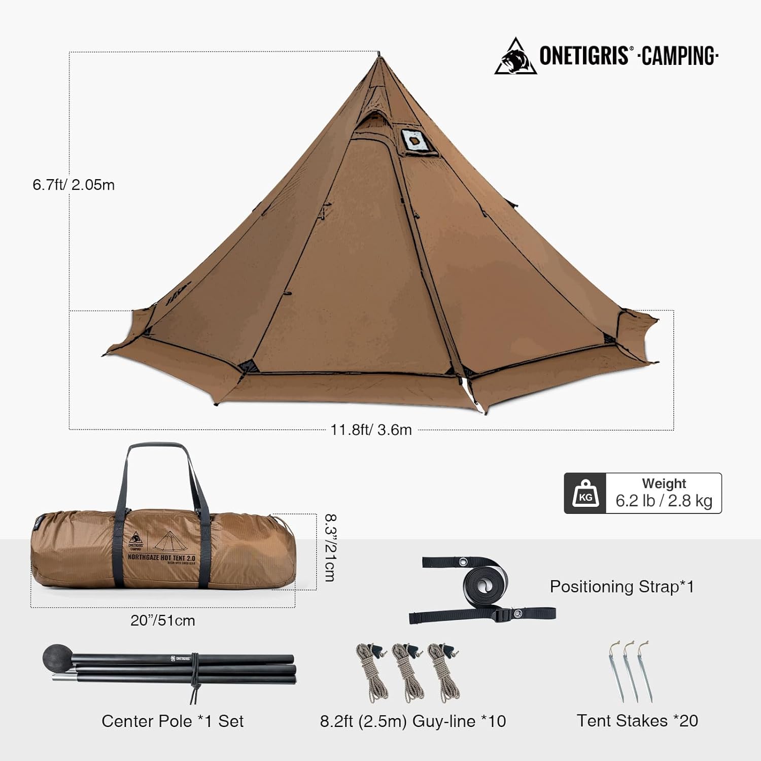 OneTigris Northgaze 2.0 Hot Tent with Stove Jack - 2-Person Ultralight Tent, 6.2lbs with 2 Doors, Waterproof & Wind-Resistant for 4-Season Camping, Backpacking, and Hunting