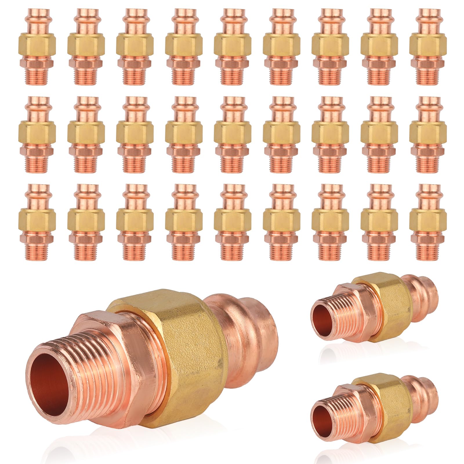 Conectores de unión de cobre a presión para reparar fugas de agua y tuberías de 1/2" macho 30 uds