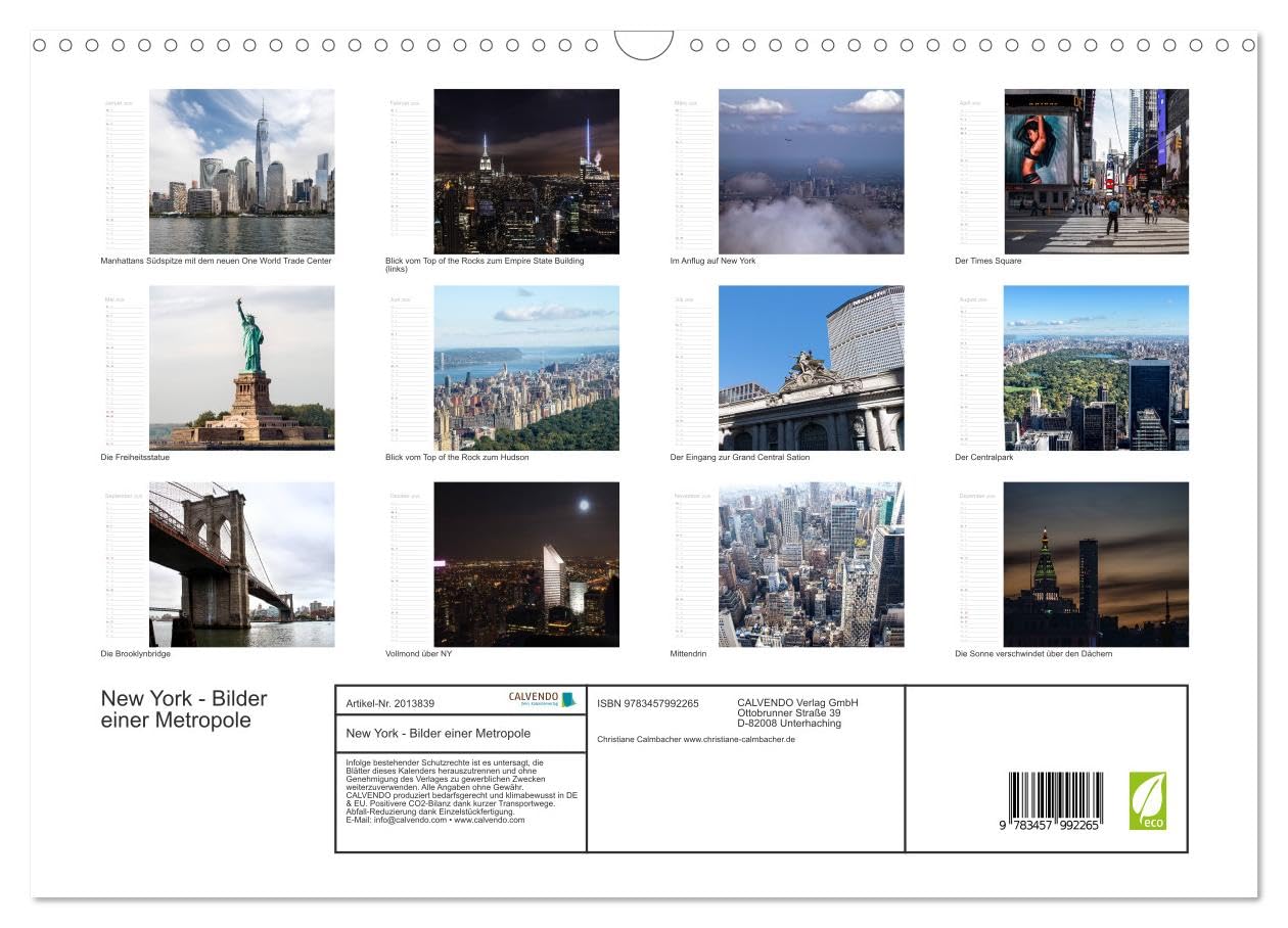 New York - Bilder einer Metropole (Wandkalender 2026 DIN A3 quer), CALVENDO Monatskalender: Die große, atemberaubende Metropole stellt sich hier in spannenden Bildern vor.