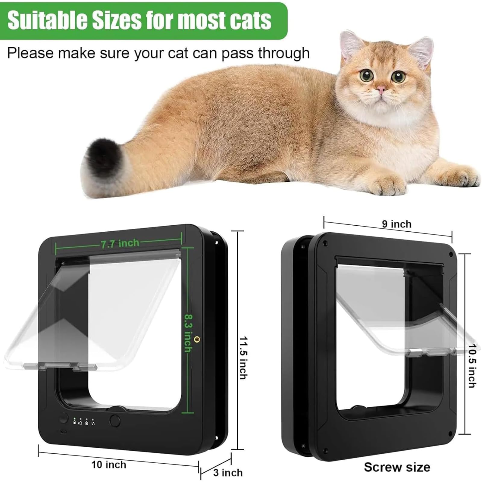Chatière à Puce Électronique, Chatière Automatique, Chatière Électronique Automatique Intelligente avec Capteur de Collier, Verrouillage à 4 Voies, Télécommande, pour Chats et Petits Chiens