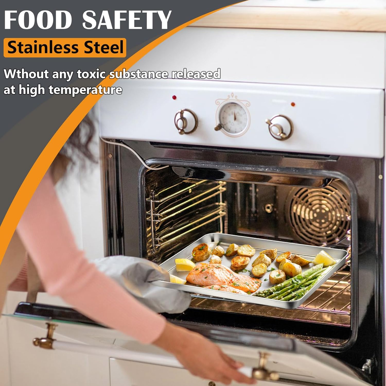 12.5Inch Baking Sheet Pan Set (2Pcs), Joyfair Stainless Steel Cookie Sheets, Commercial Metal Pans Toaster Oven Tray Bakeware for Jelly Roll/Bread/Bacon, Heavy Gauge, Rust-free & Dishwasher Safe