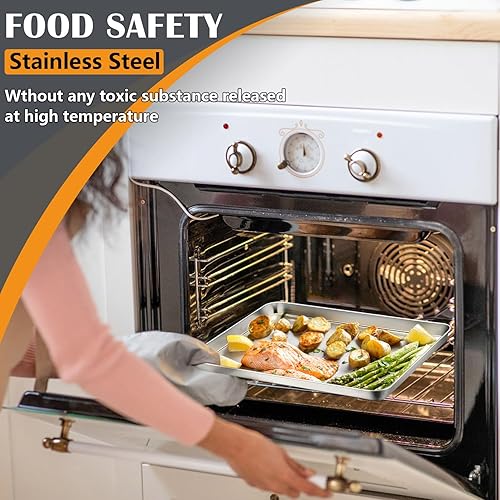 Miniatura 3 de Joyfair - Juego de bandejas para hornear de 12.5 pulgadas (2 unidades), bandejas de acero inoxidable para galletas, sartenes de metal comerciales