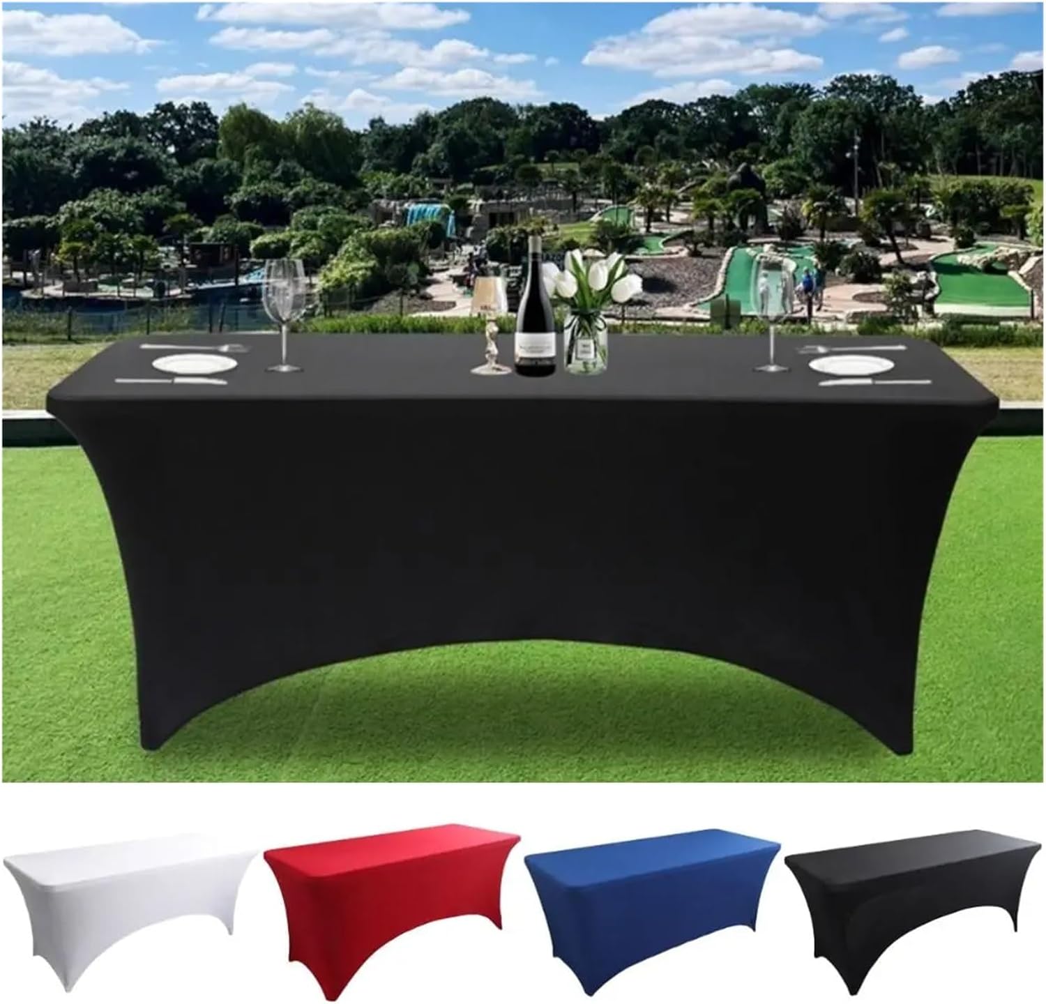 Stretch Rectangle Tablecloth 4/6/8FT High Stretch Tablecloth Universal Elastic Rectangular Table Cloth Washable Birthday Cover Wedding Party(Blue,8FT)