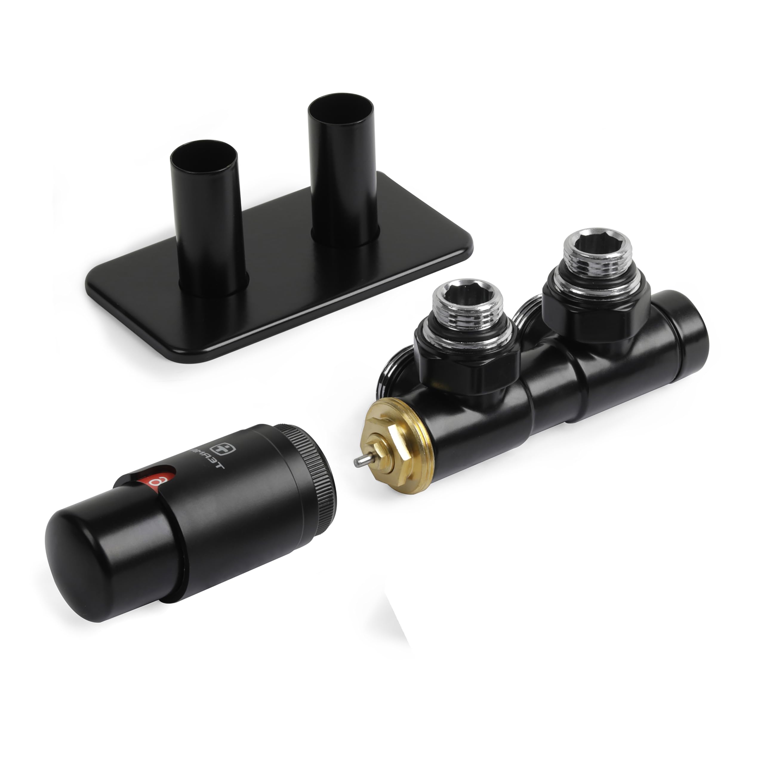 Terma Vario Black Angled Integrated Thermostatic Radiator Valve Set - Left Sided Twins - 50mm Connections