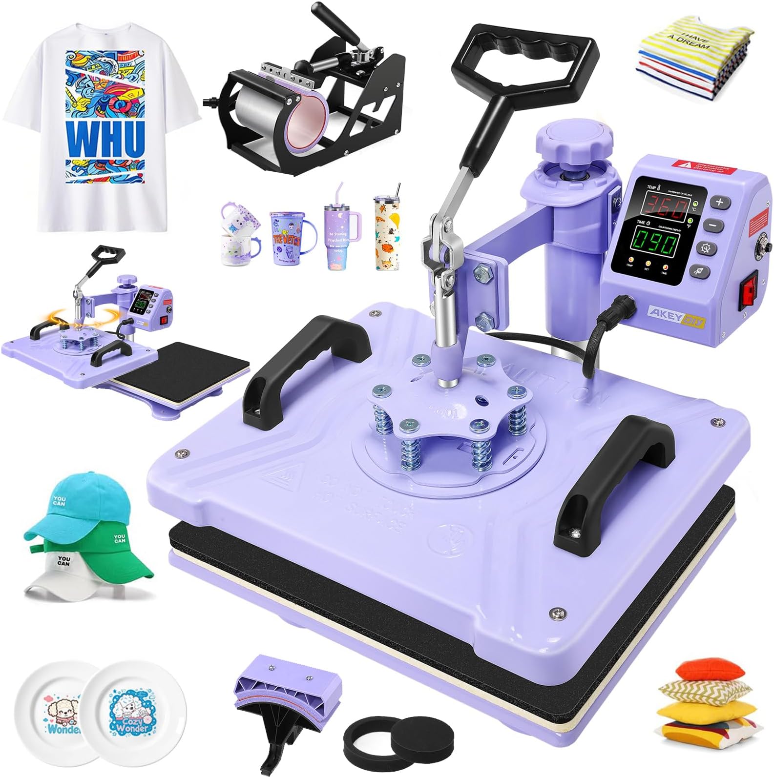AKEYDIY Upgraded Heat Press Machine 5 in 1 Combo,Digital Multifunction Shirt Press Machine for T Shirts12 X15 Sublimation Machine 360-Degree Swing Away Dual-Tube Heating for DIY T-Shirts Cap & Mugs