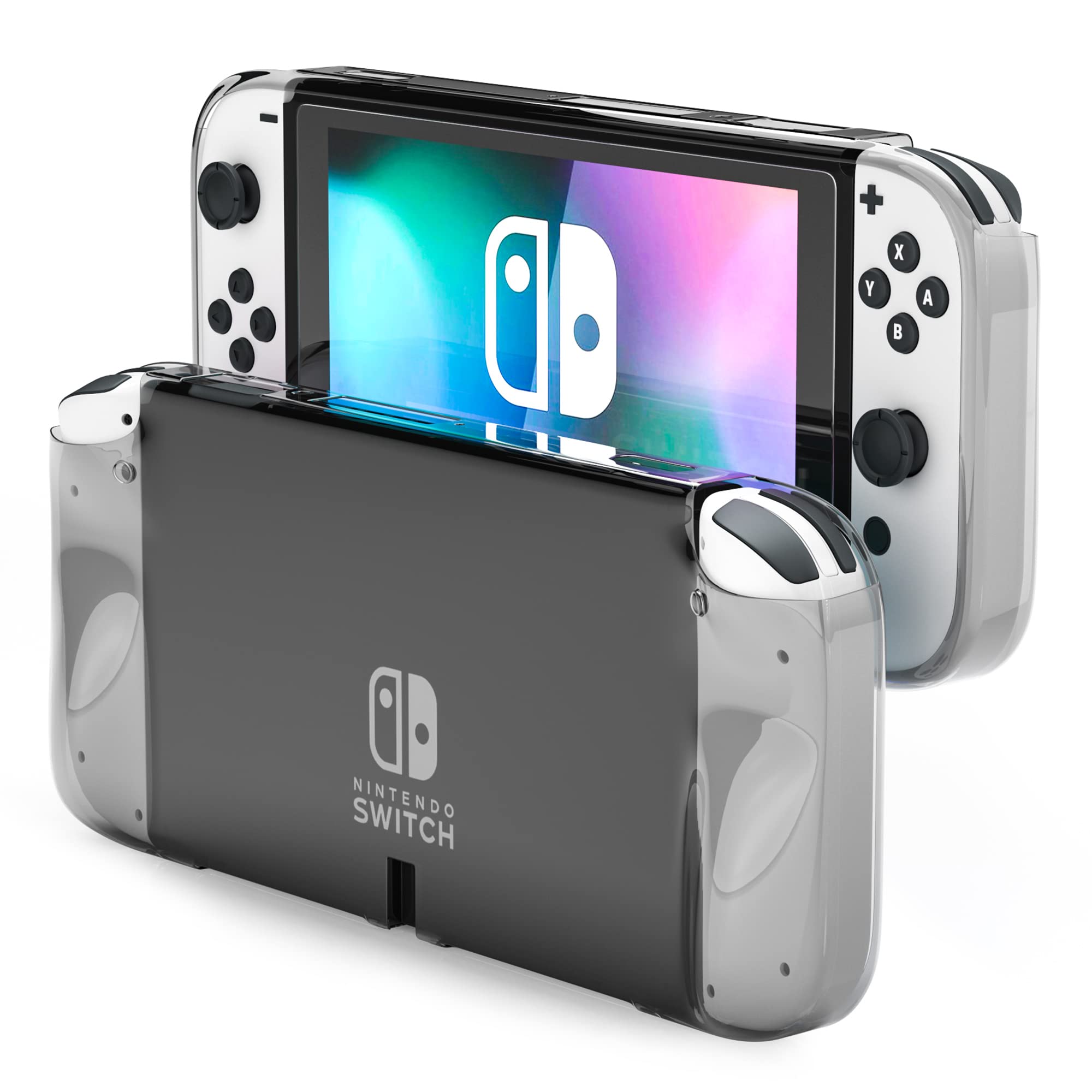 Surdarx Protective Case for Nintendo Switch OLED 2021 HD Clear Transparent TPU Grip Cover with Anti-Scratch Screen Protector Film(Black)