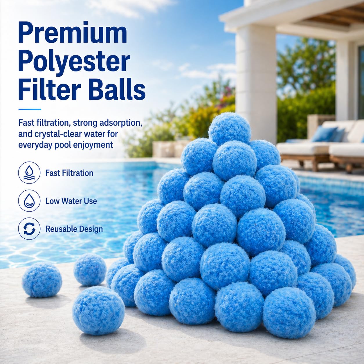 Sfere filtranti per piscina, per filtro a sabbia, palline di filtraggio riutilizzabili in polisfera, ecologiche, per piscina, palline filtranti blu per pompa a sabbia per piscina fuori terra (2,1 kg)