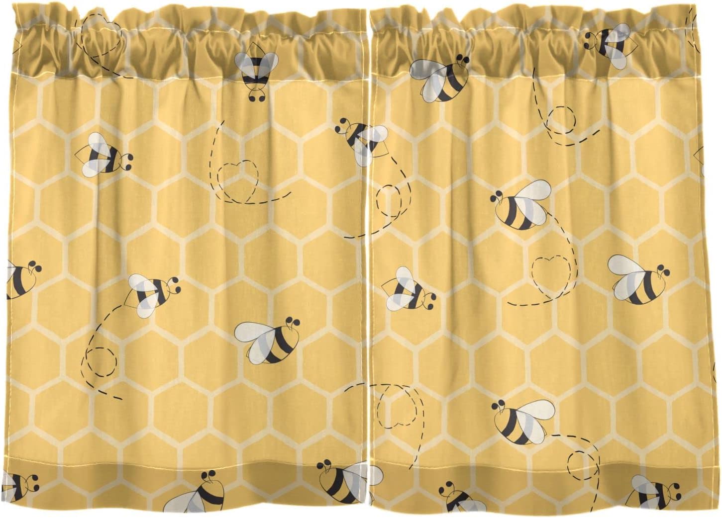 DOMIKING Yellow Bees Honey Kitchen Curtains 36 inch Length Light Filtering Tier Curtains Short Valance for Kitchen Bathroom Bedroom Kids Living Room, 2 Panels (27 W x 36 L)