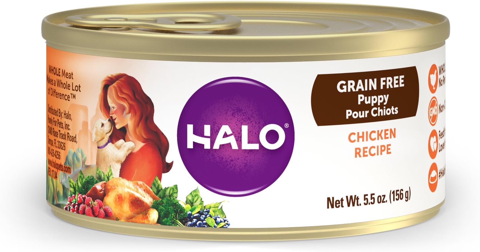 HaloWet Puppy Food, Grain Free, Chicken 5.5oz Can (Pack of 12)