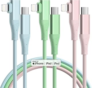 USB C to Lightning Cable Apple MFi Certified 3Pack 6FT iPhone Charger 20W Fast Charging PD Cord 90 Degree Compatible with ...