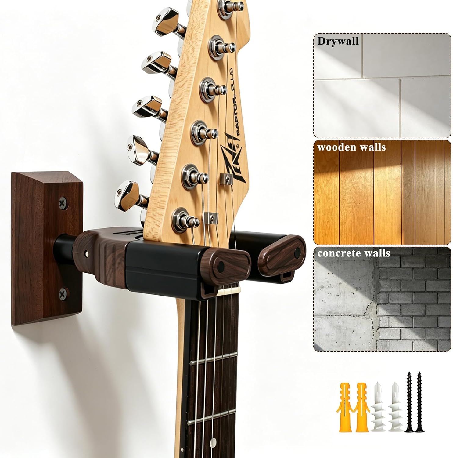 MUSO Guitar Wall Mount, Guitar Hanger Auto Lock, Guitar Wall Hangers, Guitar Holder Hook Guitar Hanger for Acoustic, Electric Guitar, Bass,Classical