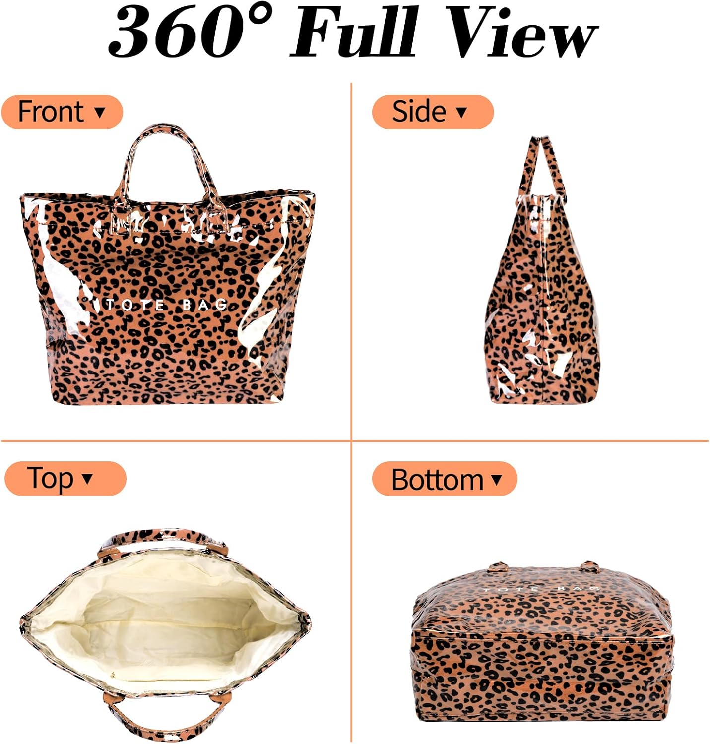 Lightweight Leopard Print Tote Bag for Women, Waterproof PVC Plastic Handbag, Large Capacity Beach Bag, Stylish Shopping Bag | Lightweight, Waterproof, Large Capacity