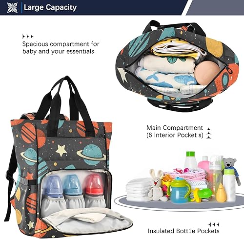 Miniatura 5 de Space Galaxy - Mochila para pañales de nave espacial para bebés, niños y niñas, bolsa de viaje con correas para cochecito y almacenamiento de