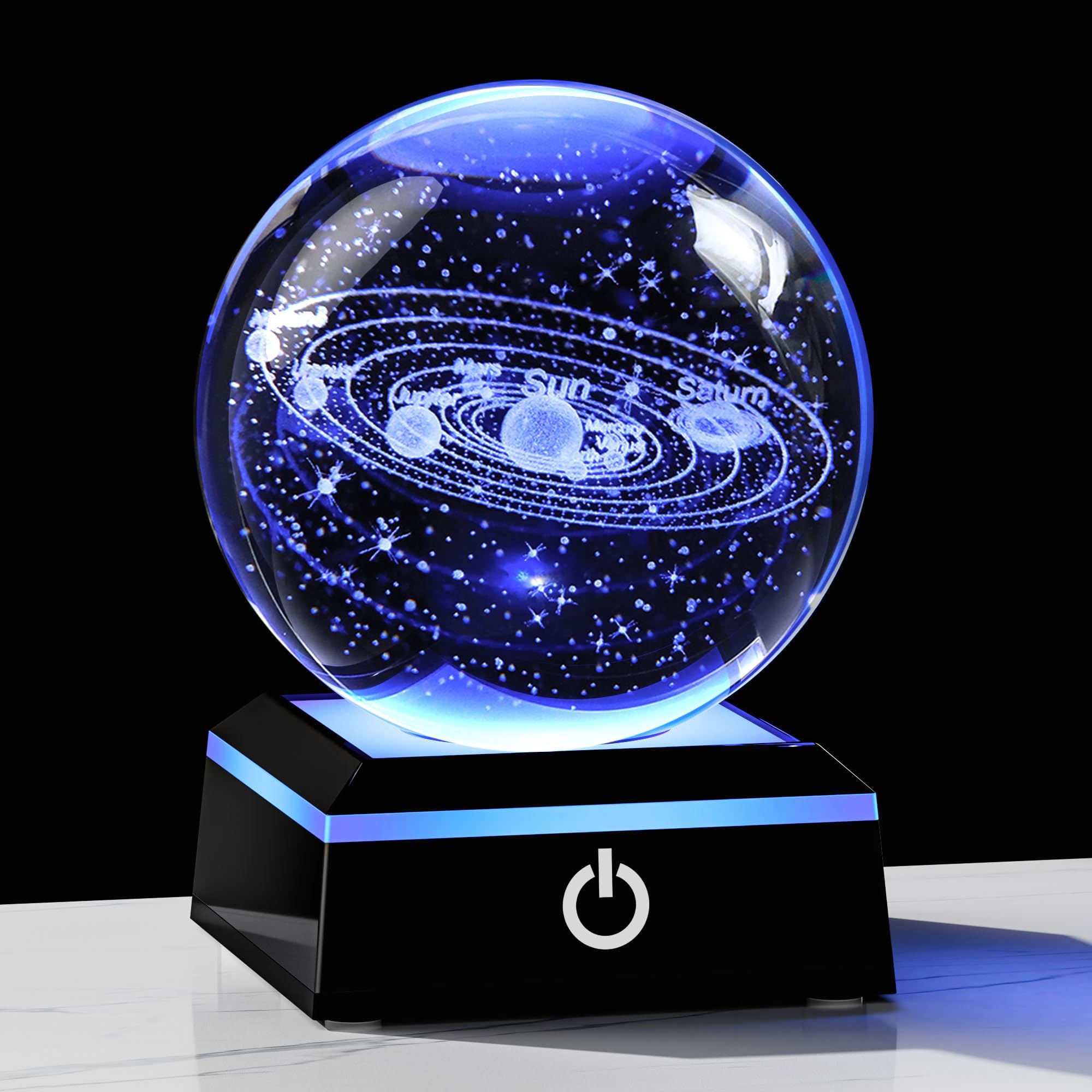 Qianwei 3D Solar System Model Crystal Ball Astronomy Gifts Men Space Decor | 80mm 3.15" Planet Room Night Light Decor Crystal Sphere Lamp Cool Birthday Gifts For Men Him Adults Physics Science Teacher