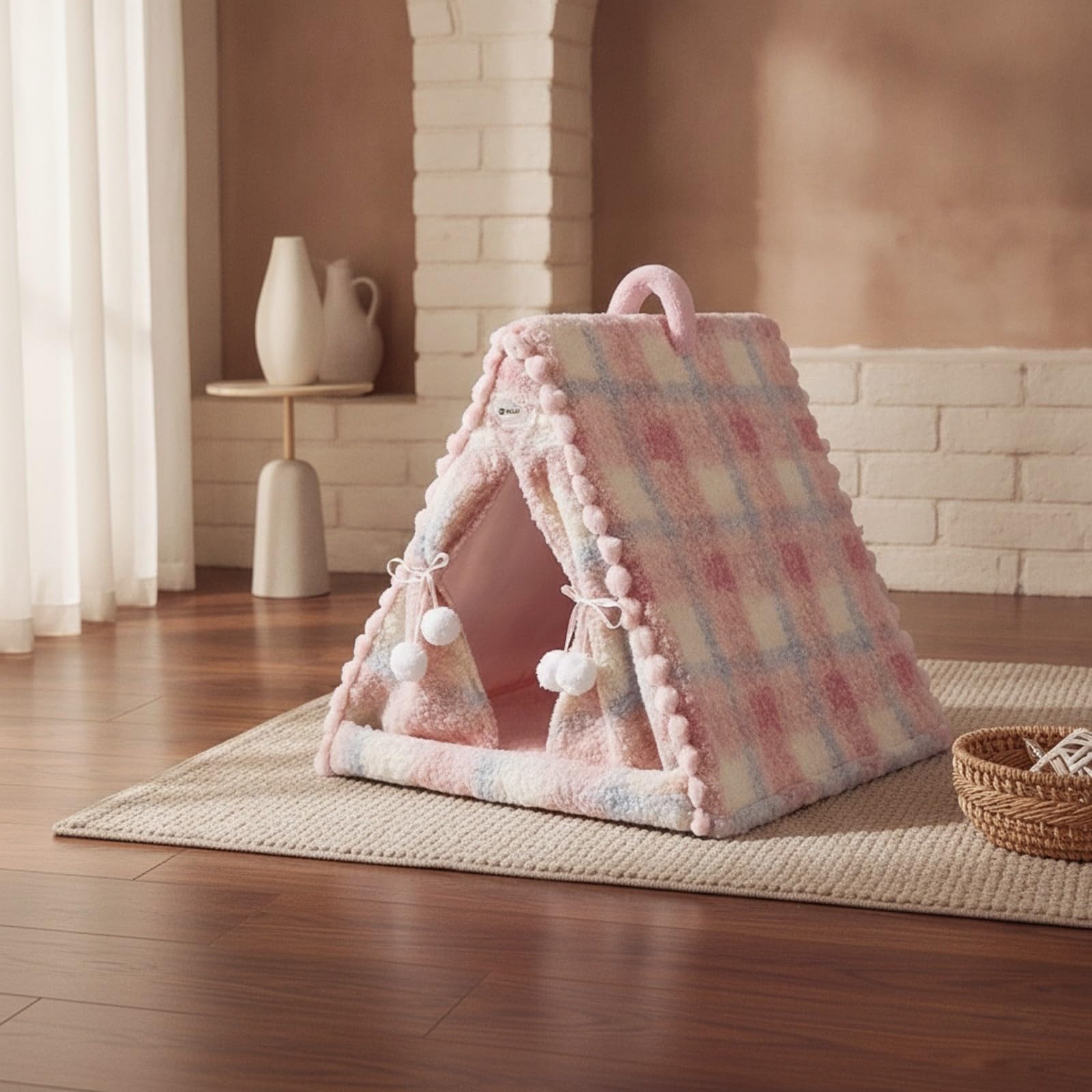 Baoblaze Cama Cúpula Acolchado | Patrón Cuadros Clásicos, Cama Tipo Cueva, Semicerrada, para Dormitorio, Perros Pequeños, M