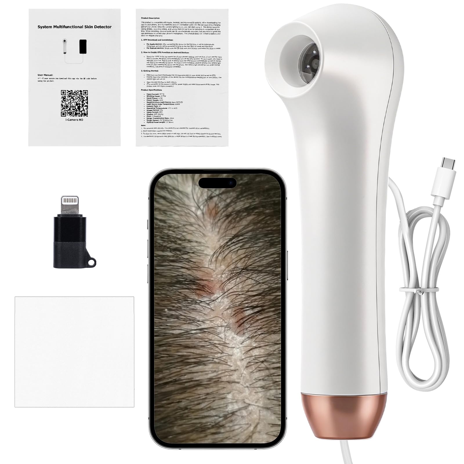 Machine d'analyse portable du cuir chevelu, 3 vitesses, 1 mégapixel, microscope du cuir chevelu, rechargeable pour follicule pileux, détecteur de grossissement d'humidité, test de pigment pour la tête