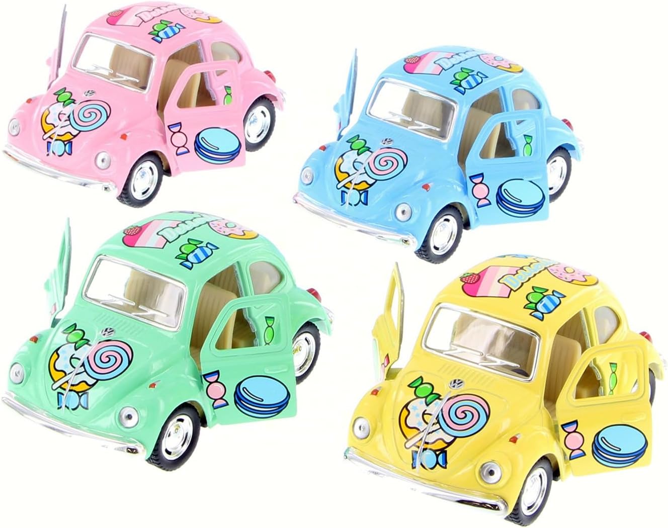 KiNSMART Box of 12 1967 Volkswagen Classic Beetle w/Decals Hardtop, ASSTD 4026DYF - 4" Scale Diecast Model Cars