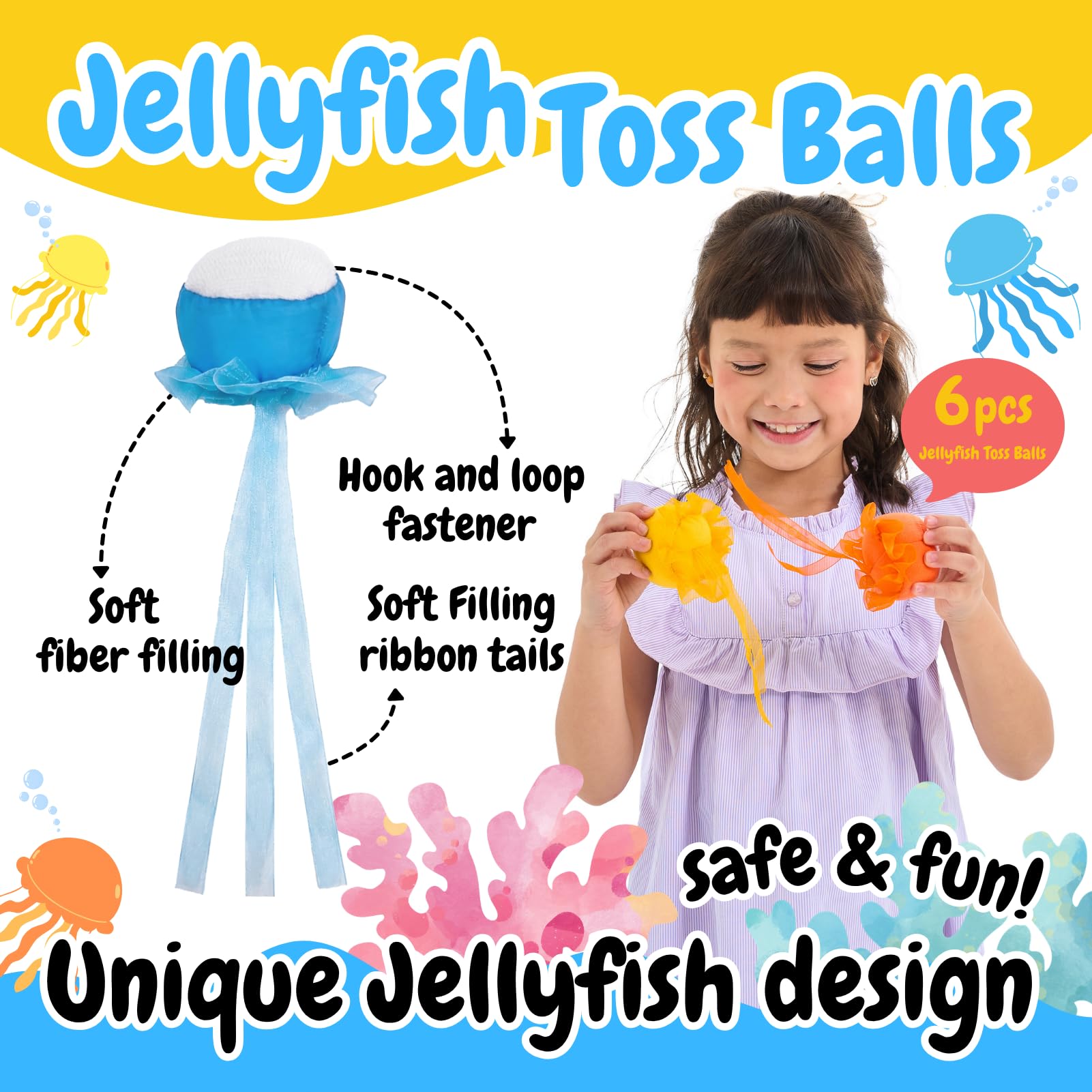 Grip Kids Juego de diana de doble cara con temática de números y océanos, tablero de dardos grande de 26 pulgadas con bolas adhesivas y bolas de lanzamiento de medusas, juguete de regalo para