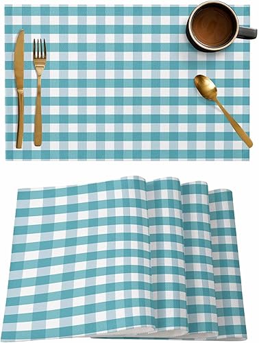 Vista 785 de Juego de 6 manteles individuales rojos para el día de San Valentín, diseño de corazón de San Valentín, resistentes al calor, lavables, manteles