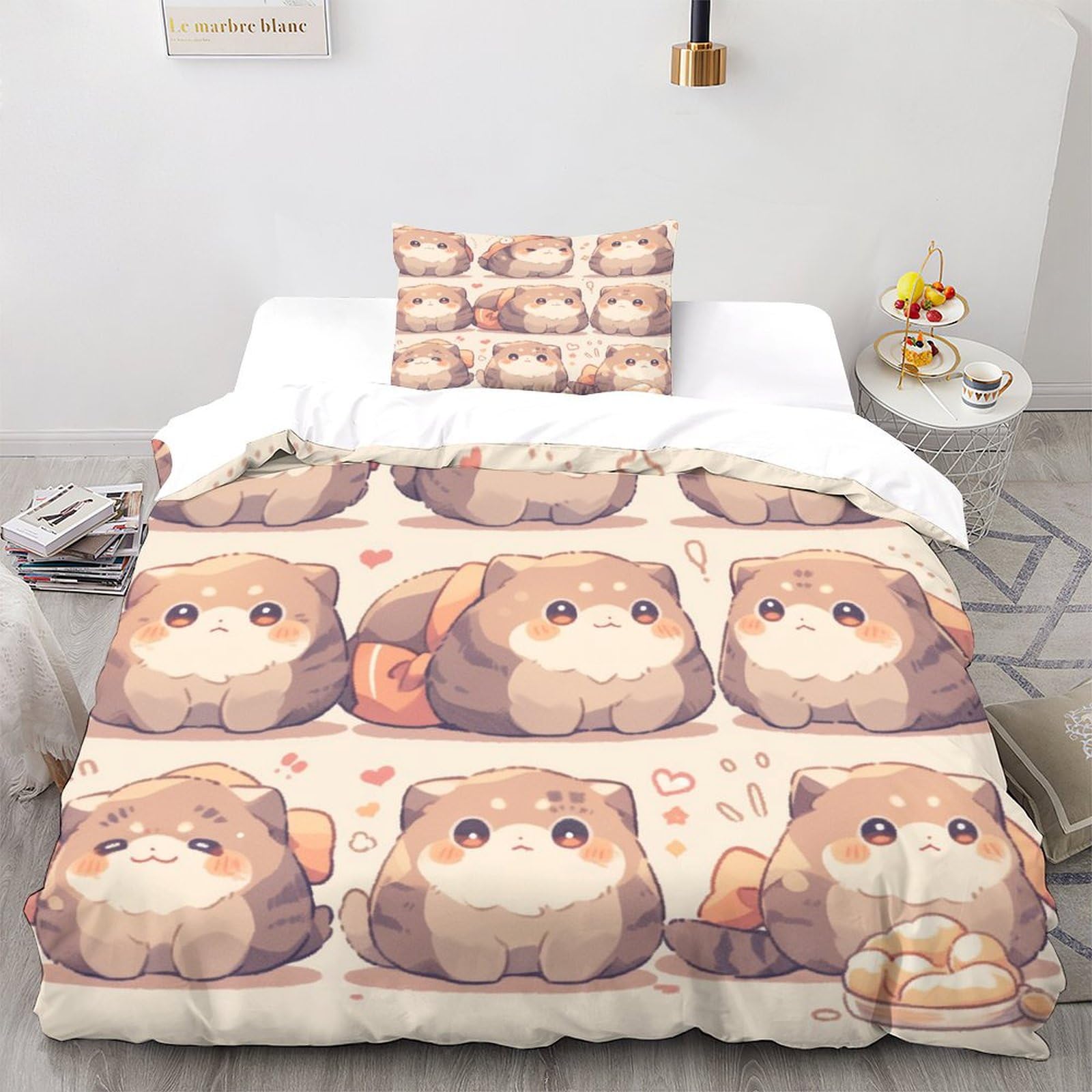 Housse de couette Scottish Fold chat 3D pour chambre d'enfant cosy