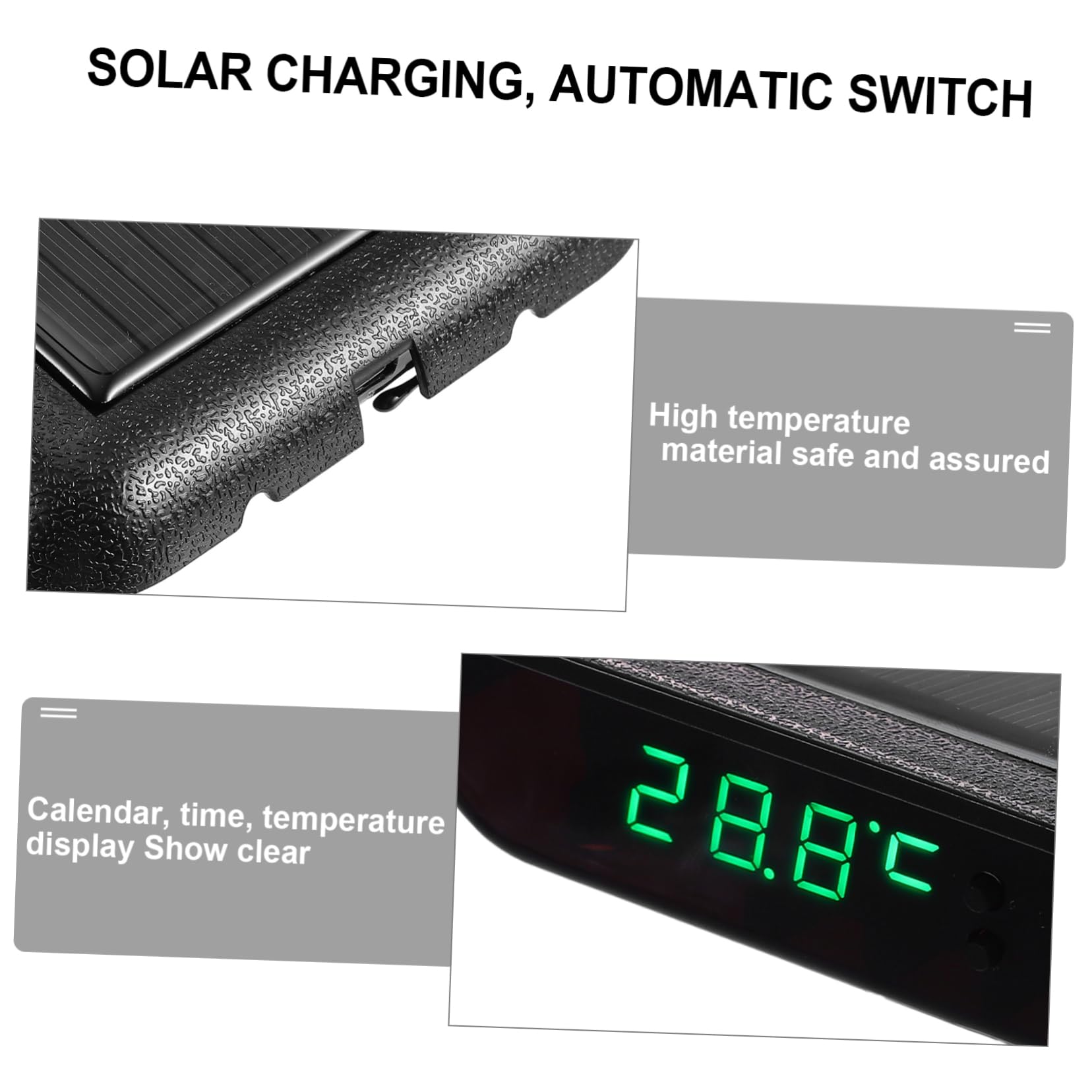 Mobestech 2piezas Reloj De Coche Electrónico Solar Luminoso Sensor De Vibración Alta Precisión Muestra Hora Fecha y Temperatura Para Vehículos y Oficinas