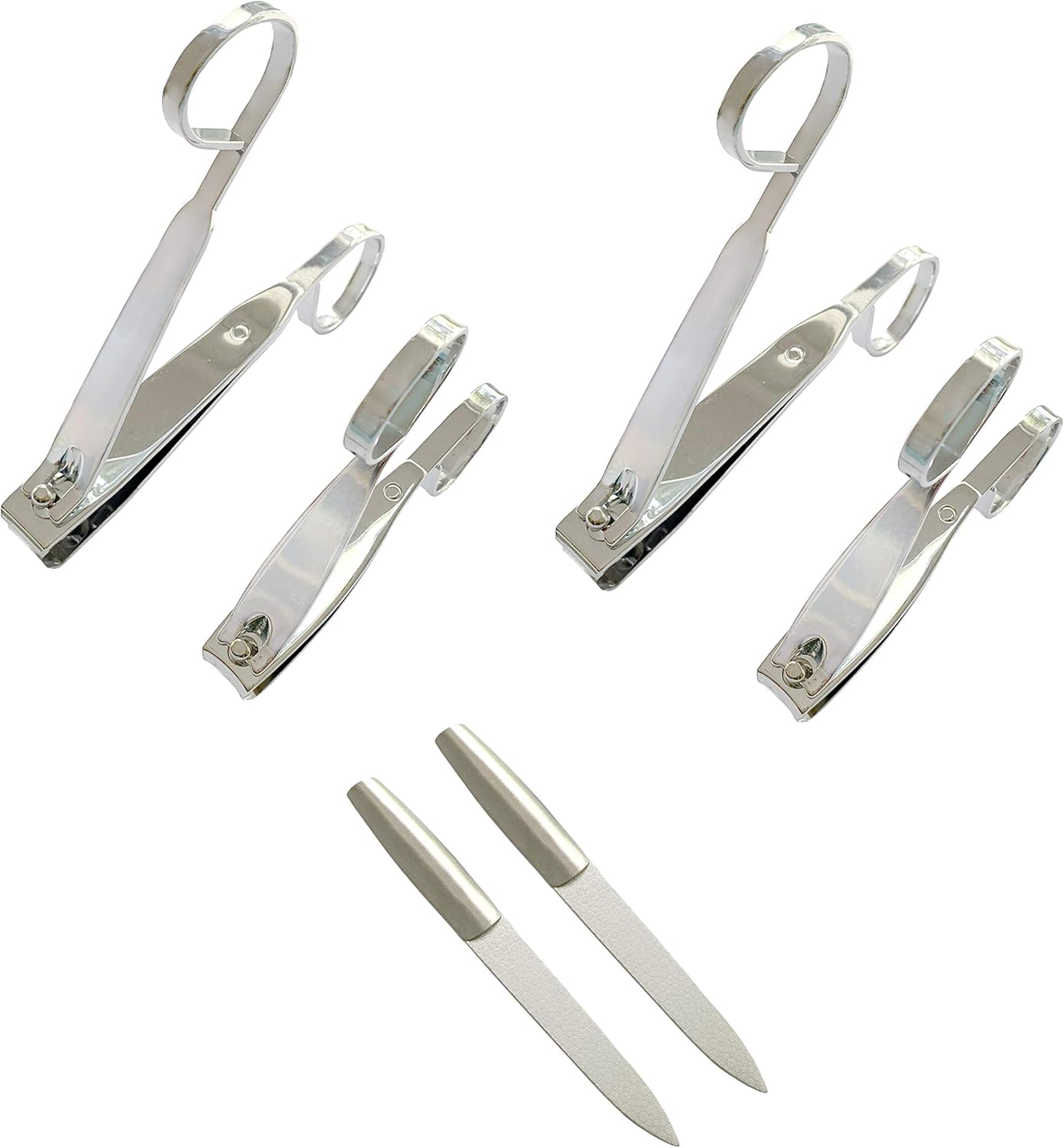 EZ Grip Nail Clippers 6PCS - Stainless Steel Fingernail Clippers for Men & Women - E Z Grip Scissor Like Nail Clippers Set of 4 Nail Scissors (Small and Large) + 2 Nail Files Plus Eyeglass Pouch