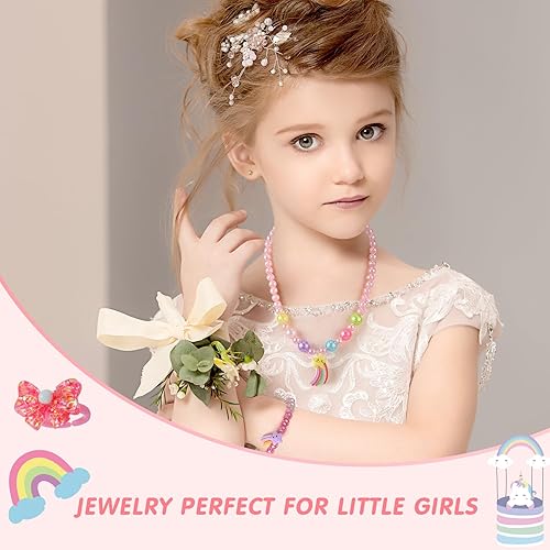 Vista 33 de Sumind 6 juegos de joyas para niñas pequeñas, collar y pulsera de cuentas para bebés, regalos de joyería de disfraces, regalos de fiesta de princesa