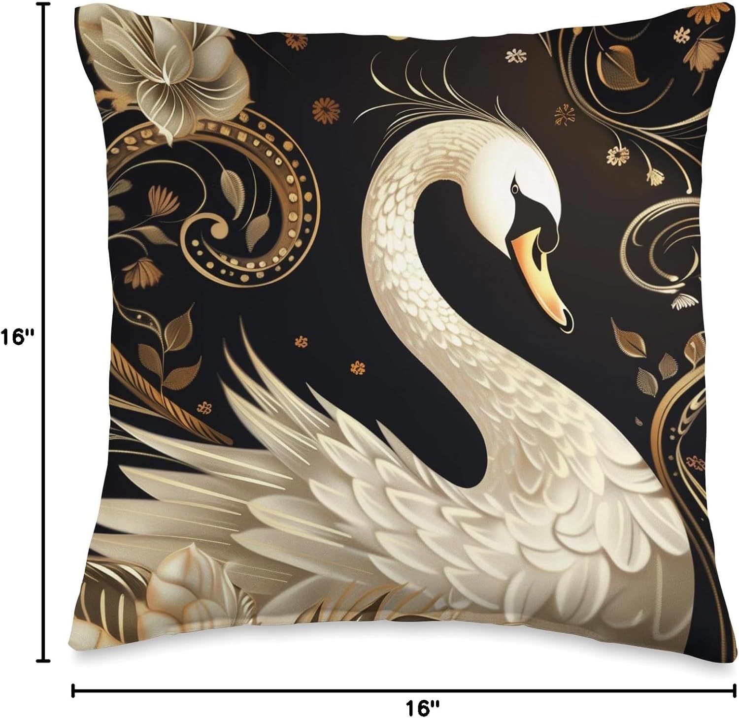 Swan Bird Lovers Art Deco Vintage Throw Pillow