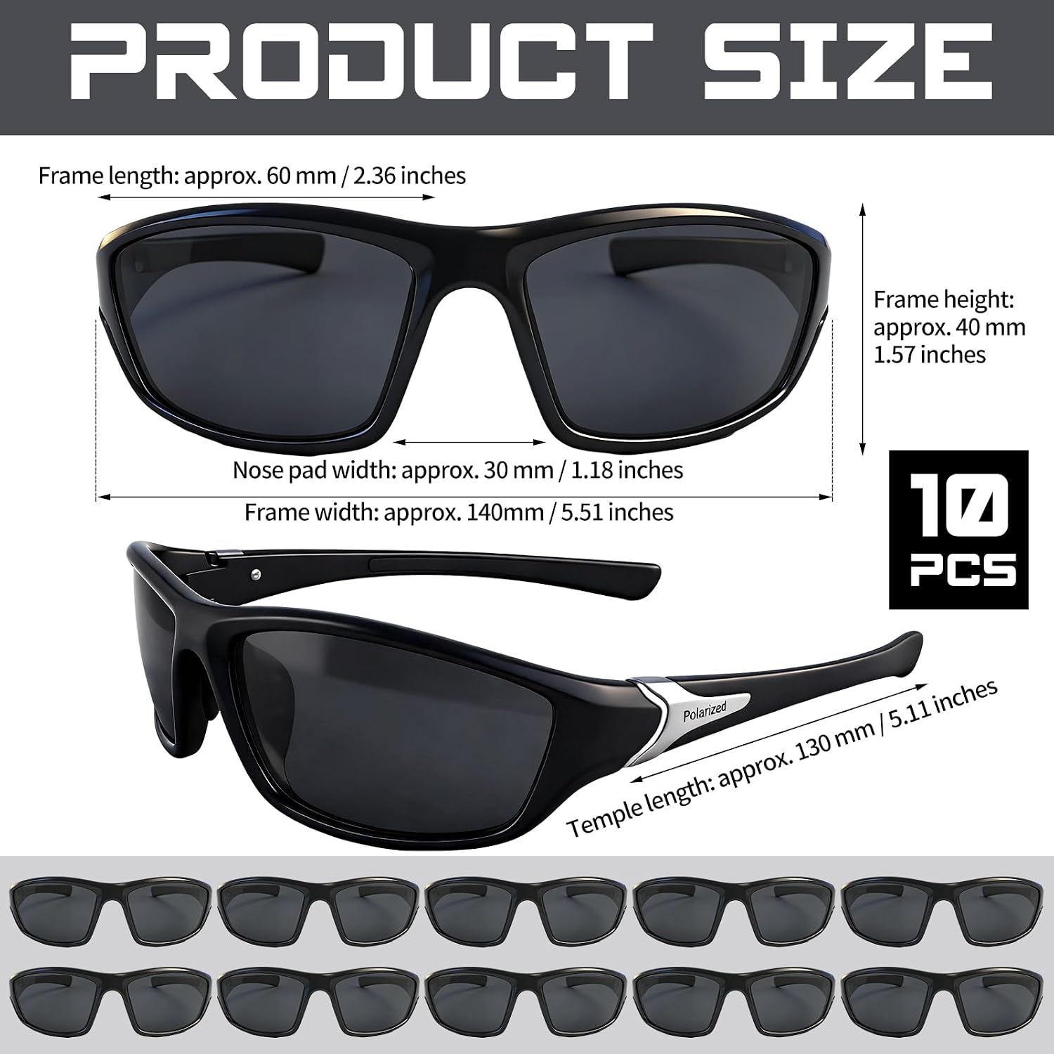 10 Pcs Polarized Sunglasses Wrap Around Sports Sun Glasses for Men and Women Driving Fishing Hiking Outdoor Activities