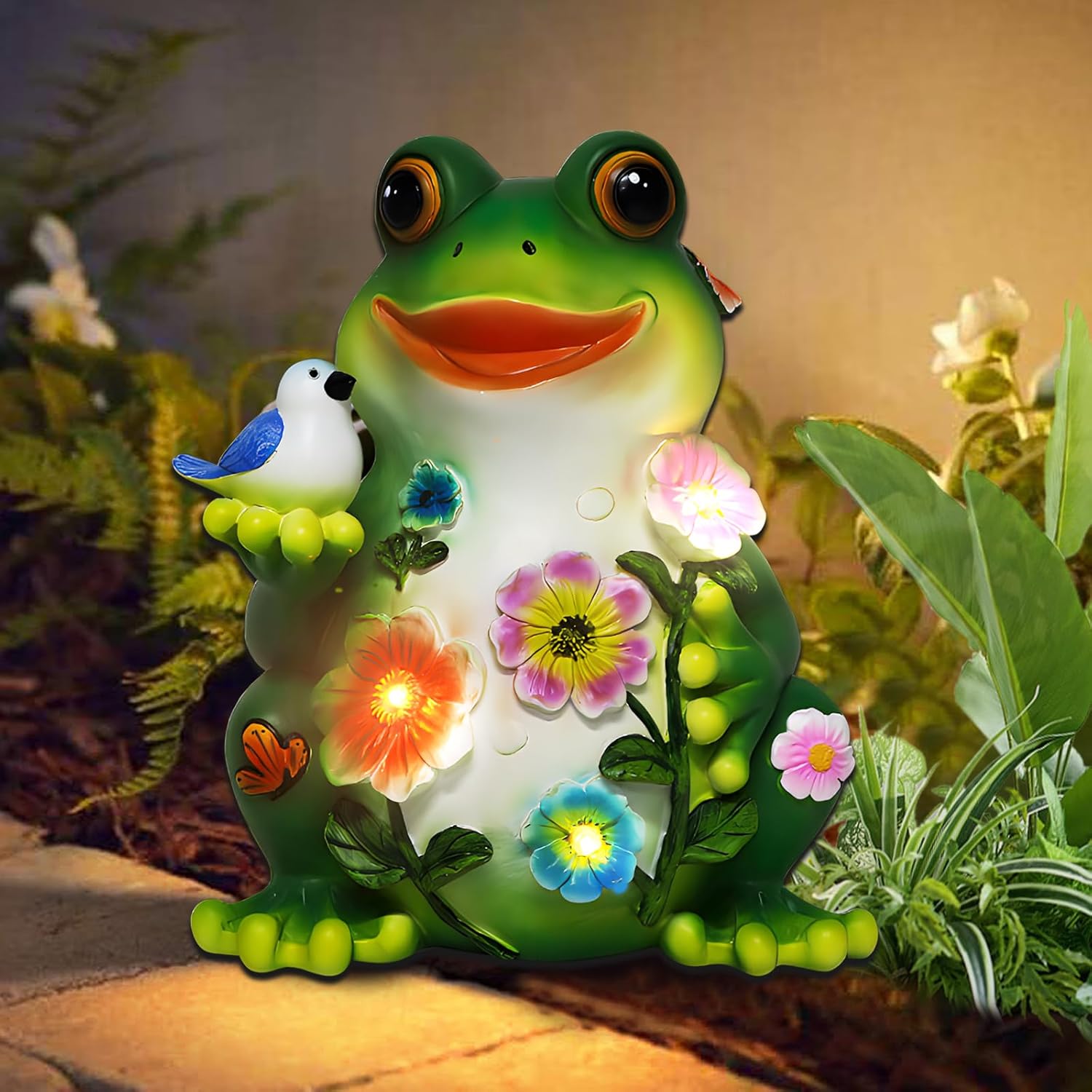 Frog Statues Solar Outdoor Garden Decor, Waterproof Frog