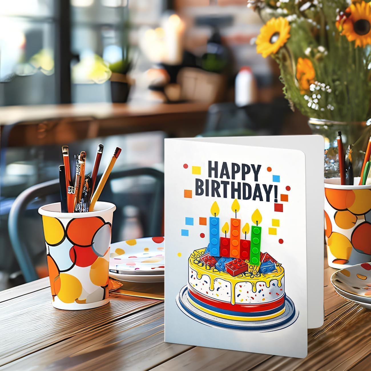 Building Block Birthday Cards 3D Birthday Cards Blank Birthday Card Brick Candle Friends Theme Funny Best Friend for Kids Boy Adult