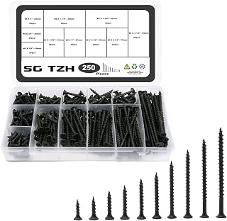 #8 Drywall Screws 250PCS Black Carbon Steel Flat Head Fast Self Tapping Drywall Screws,Wood Screws,Wood Screws Assortment Set by SG TZH