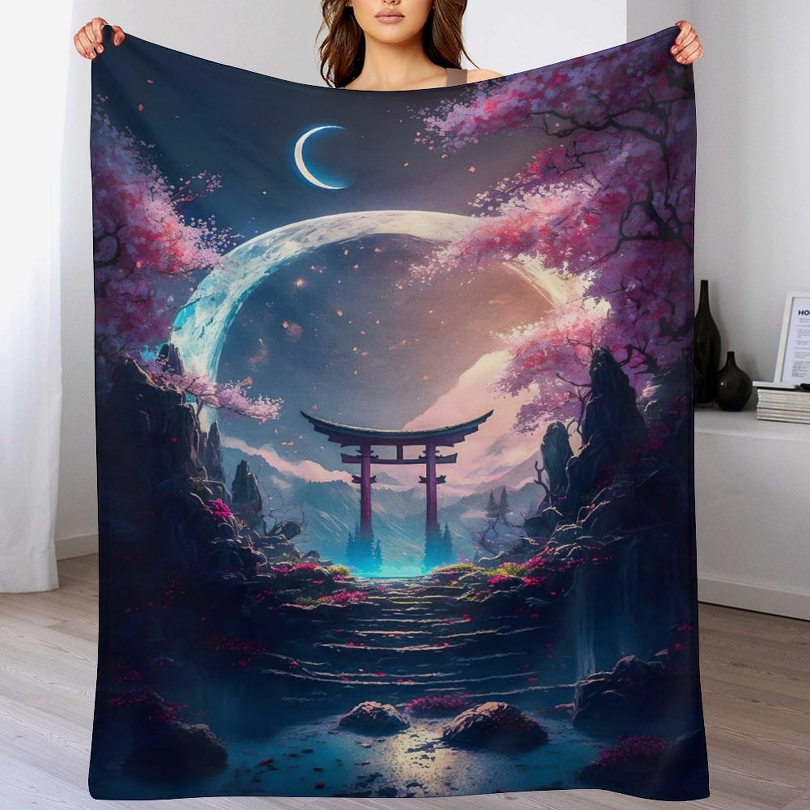 Couverture polaire cerisier japonais en flannel douce pour canapé 130x150cm