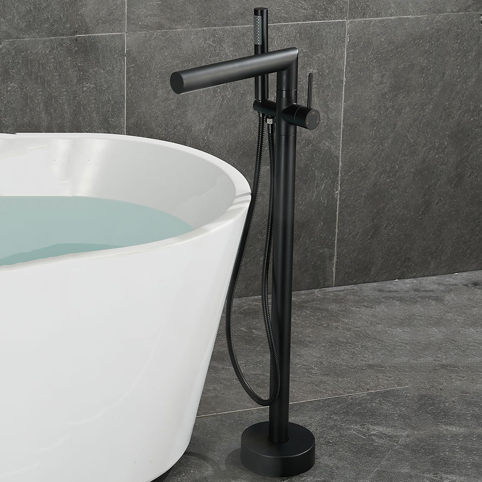 HADECOLL Floorstanding Bath Tap Waterfall Single Handle Hot And Cold Brass Freestanding Bath Shower Mixer Tap, Brushed Gold,Black