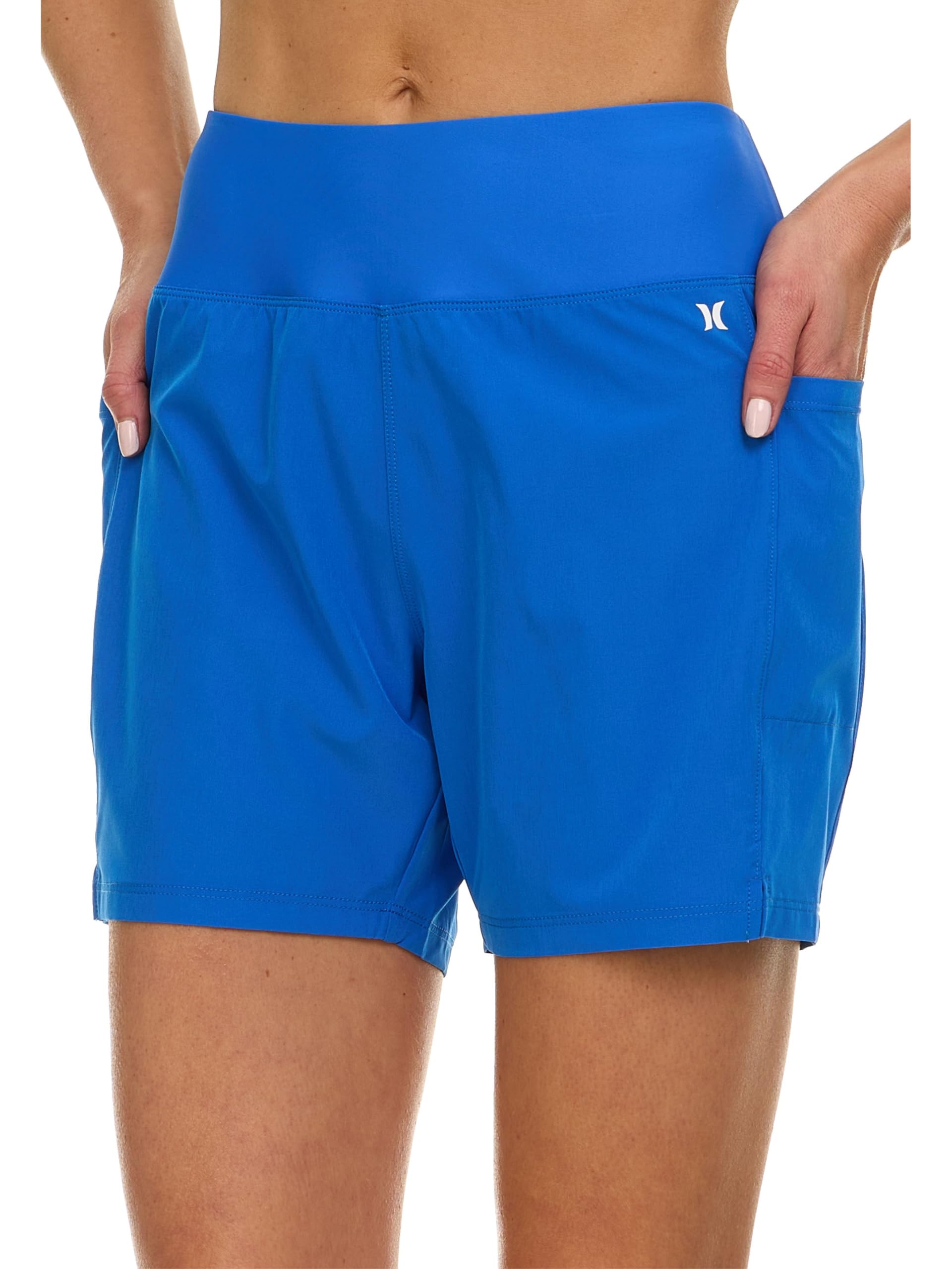 Hurley High Waisted Swim Shorts Women, 5" Board Shorts with Pockets & Inner Liner, Quick Dry Bathing Suit Swim Trunk, UPF 50+