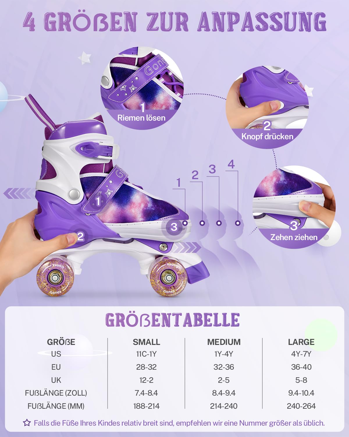 Gonex Verstellbar Rollschuhe, Leuchtenden Rädern Roller Skates für Mädchen Jungen Kinder Erwachsene