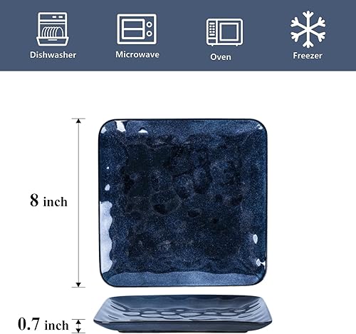 Miniatura 4 de vicrays Juego de 4 platos cuadrados de cerámica de porcelana grandes de 10 pulgadas para carne y pasta pizza, color negro