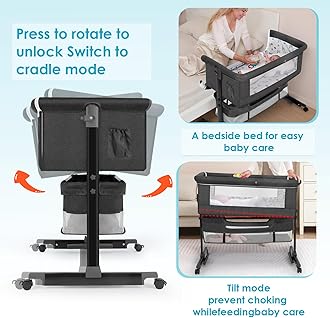 YADAQE Baby Bassinet, Baby Basinet Bedside Sleeper, Easy to Fold Portable Crib Side Bassinet 2025new Style Girl/boy bassinets (Dark Gray)