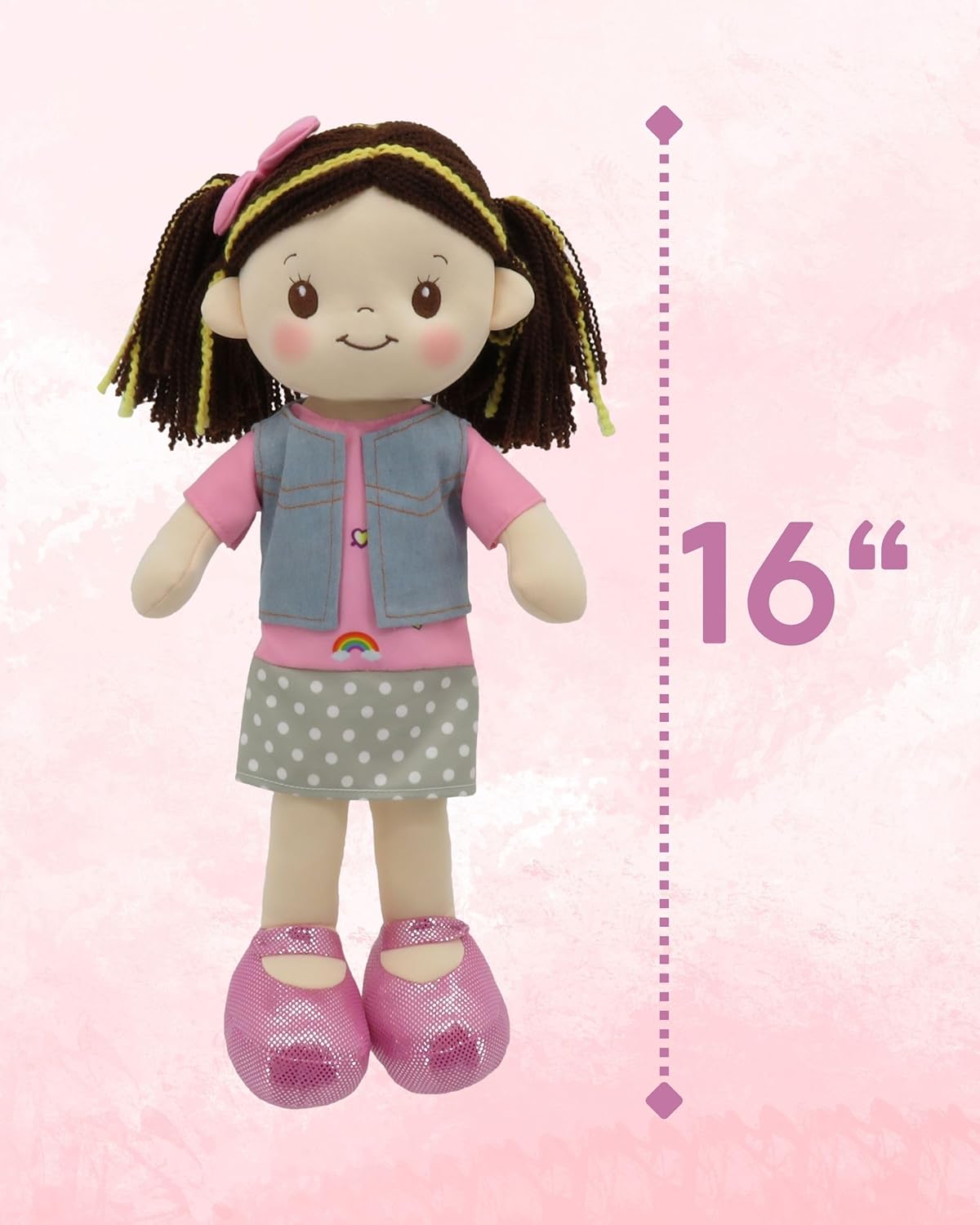 Linzy Toys 16 Inch Pink Layla Soft Plush Rag Doll for Girls – Adorable Stuffed Sleeping Cuddle Buddy for Toddlers, Infants, Babies – Cute Hug Doll, Muneca de Trapo para Niña, Soft Toy Gift for Kids - Image 2