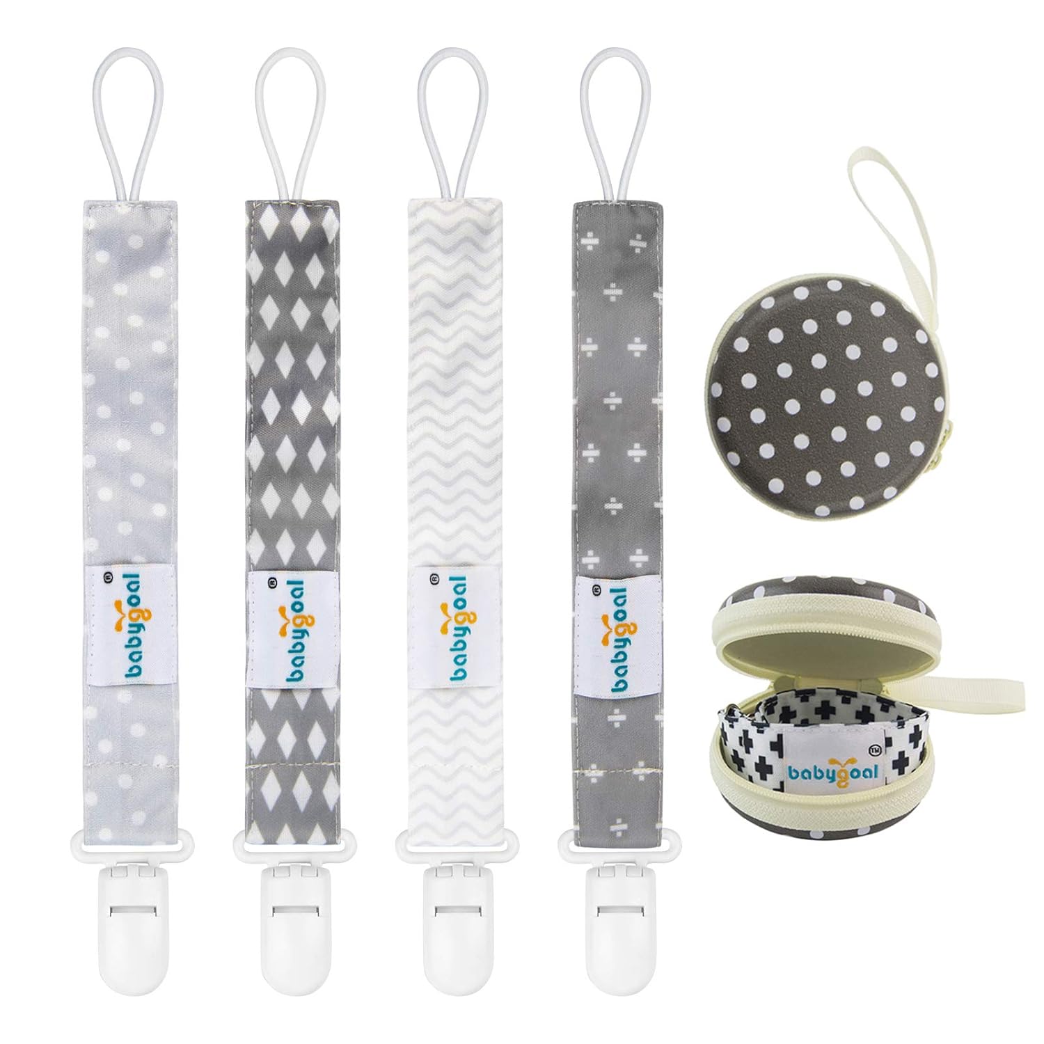 Babygoal Baby Plastic Pacifier Clips for Boys, 4 Pack with Pacifier Case for Teething Toy & Pacifier Clips for Boys and Girls Fits Most Pacifier Styles 4PS07-HZ : Baby