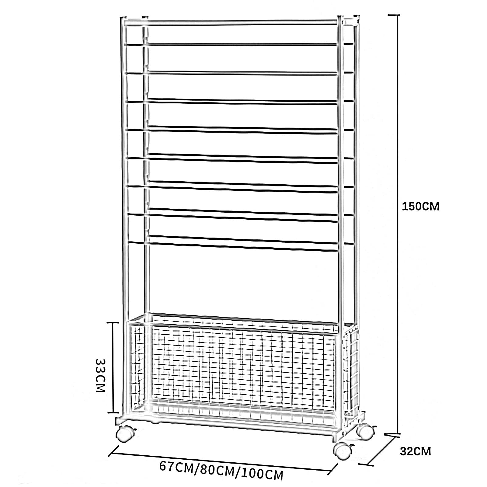 Expositor de Bufandas de 18 Niveles, Soporte de Suelo para Cintas, Organizador de Manualidades/Flores, estantes para Bufandas, Toallas y chales, Barra transvers,Black-100x33x150cm