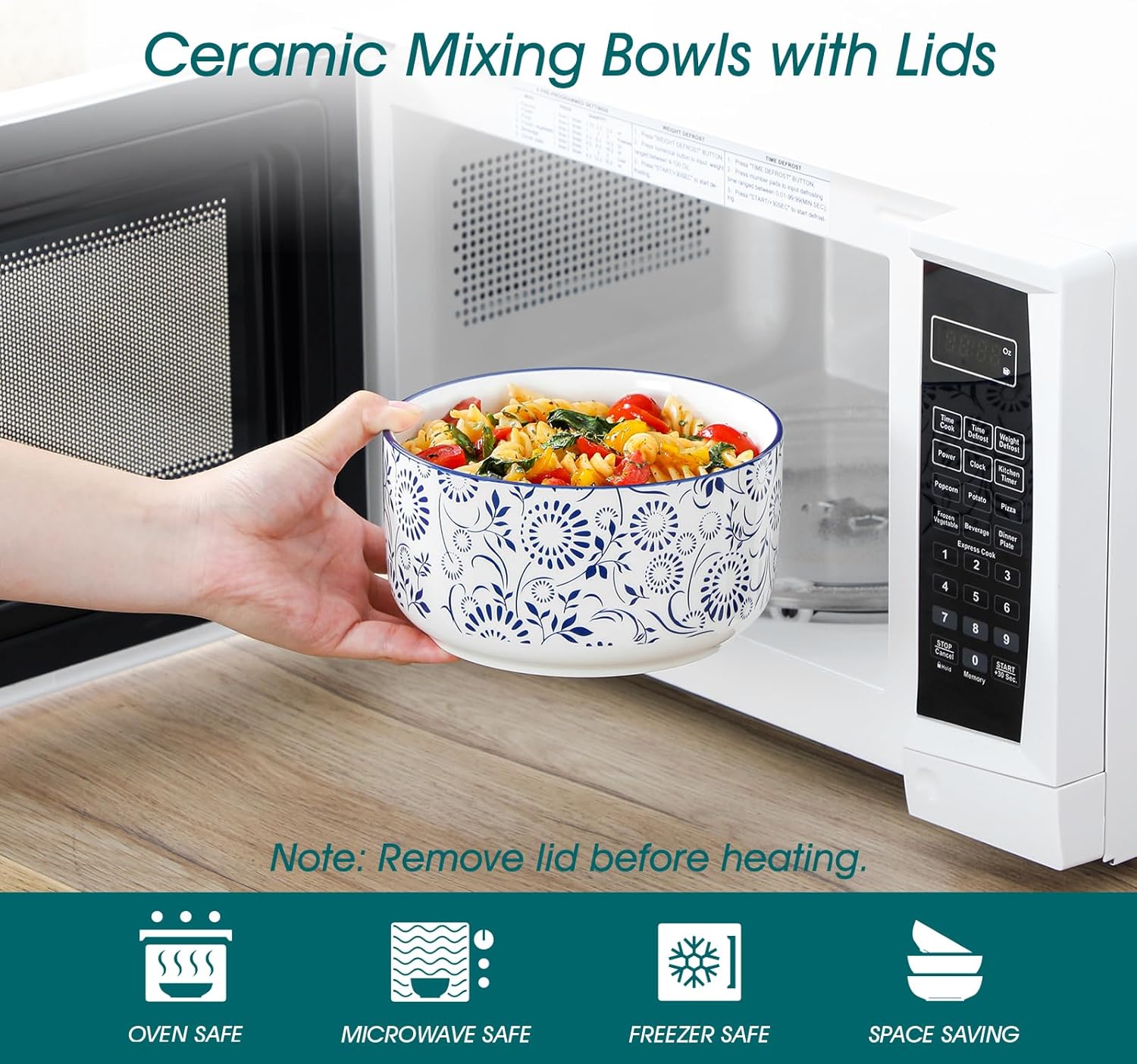 vancasso Ceramic Nesting Bowls with Lids Set of 4, Serving Bowls for Food Storage, Prep Bowl, Ceramic Bowl for Kitchen, Microwave & Dishwasher Safe, 60+36+20+10 Oz, Series SELENE - Image 3