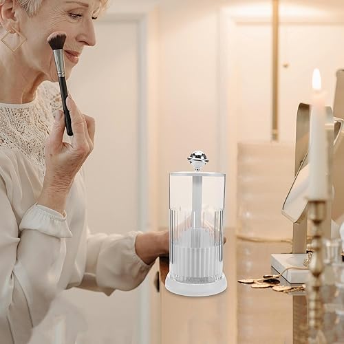 Miniatura 5 de Rotating Makeup Brush Holder with Adjustable Height and Swivel Base White Dustproof Cosmetic Organizer Box for Vanity and Bathroom Countertop