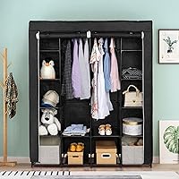 Vista 29 de 67" Portable Wardrobe Closet, Wardrobe Closet for Hanging Clothes with 2 Hanging Rods, 12 Clothes Storage Organizer Shelves, Non-Woven Fabric Grey