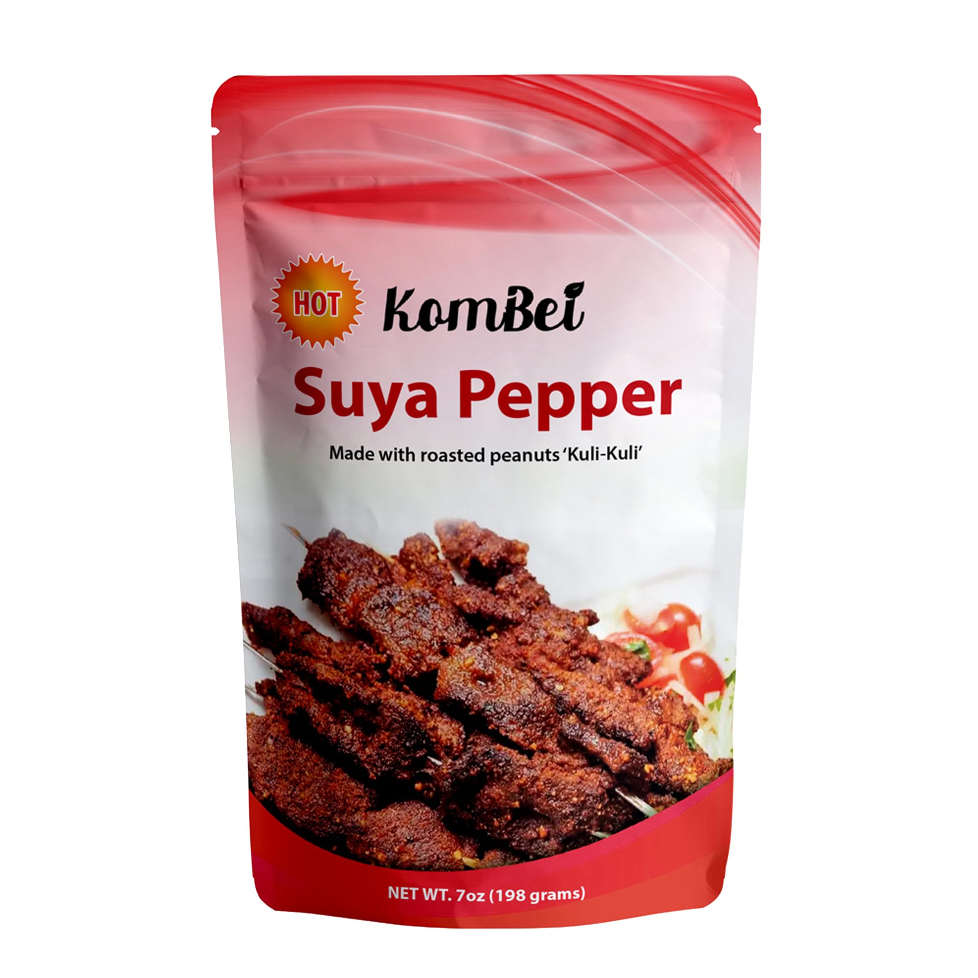 KomBei Suya Spice HOT - Authentic Nigerian Yaji, Premium African Seasoning Powder | Suya Pepper mix for Beef Steak, Chicken, Seafood, Kebabs & BBQ Dry Rub - 7oz (Spicy Hot)