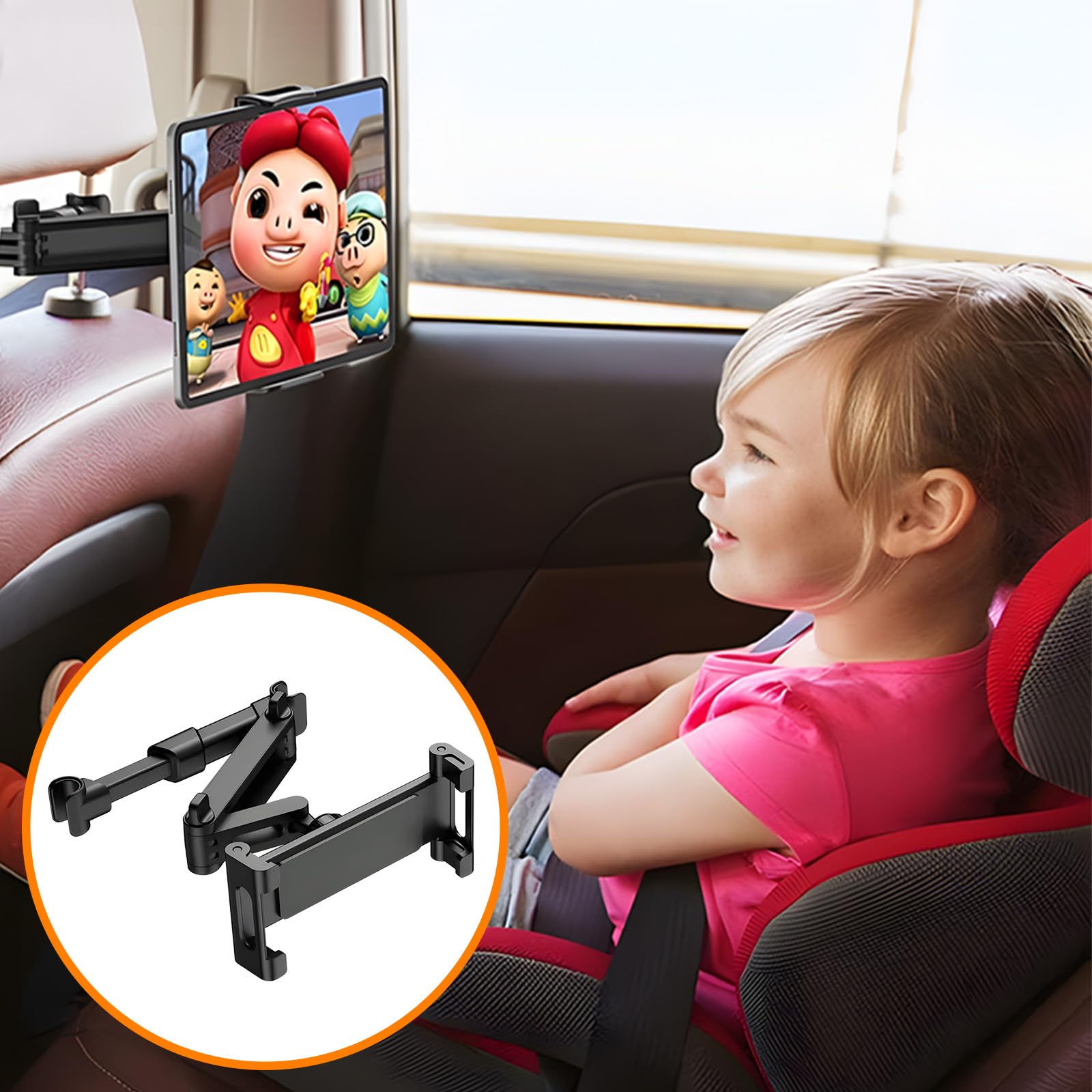 Samochodowy uchwyt na tablet, wysuwany uchwyt na tablet, super elastyczny regulowany uchwyt, uniwersalny uchwyt obracany o 360°, uchwyt na zagłówek do tabletu, iPada, smartfona, przełącznika i