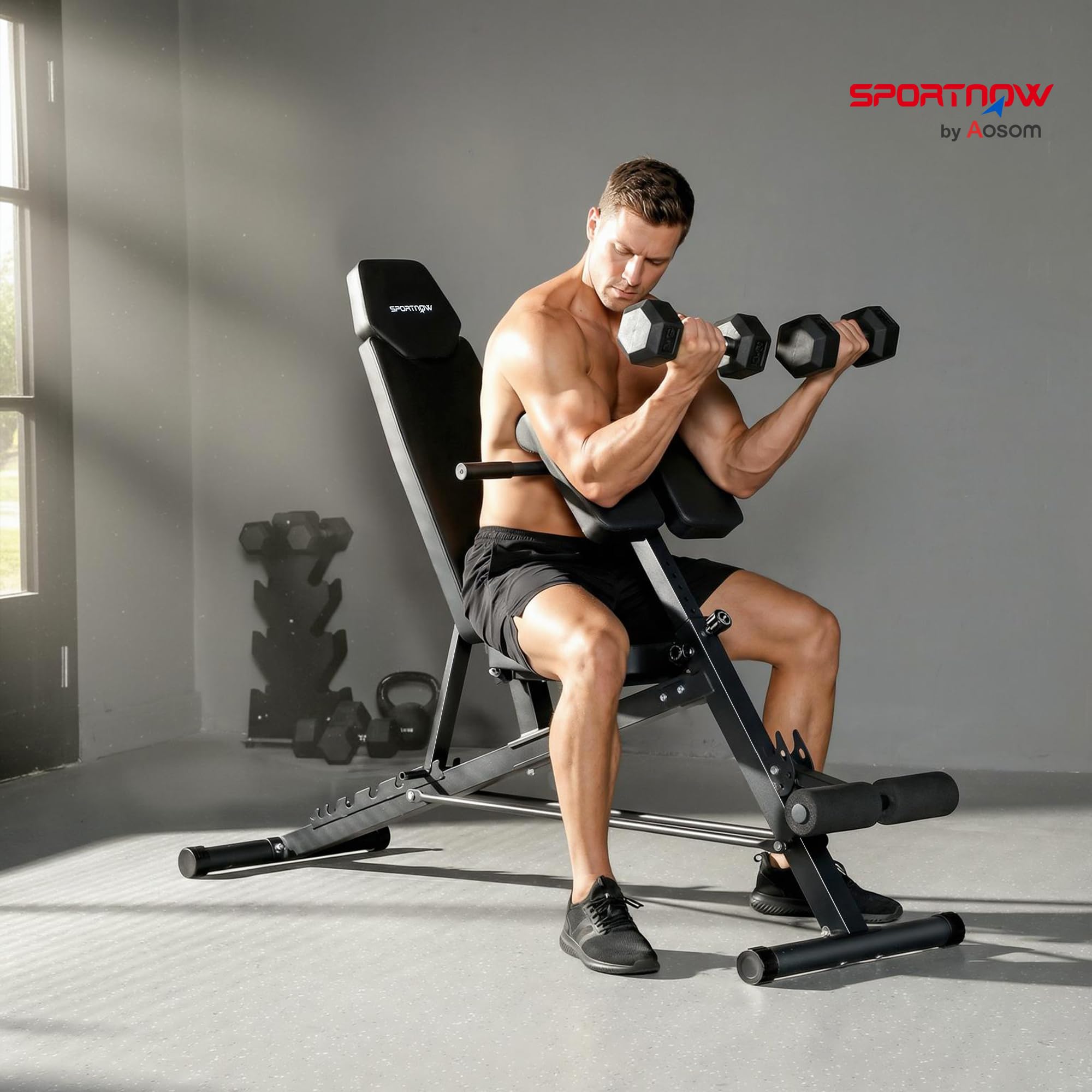 SPORTNOW Hantelbank Verstellbar 4 in 1 Trainingsbank mit Beinstrecker