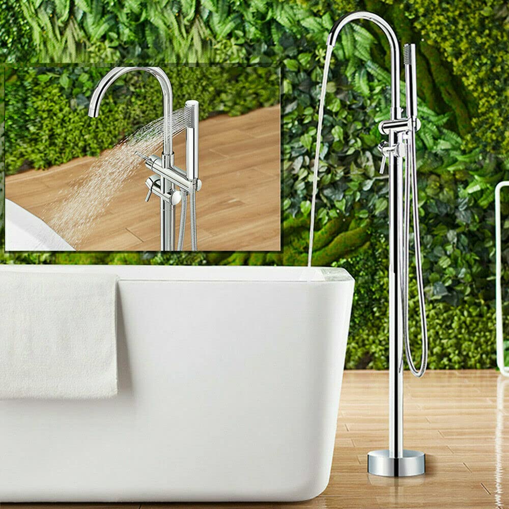 Grifo para bañera de pie independiente, retro, de pie, de cobre, acero inoxidable, montaje en el suelo