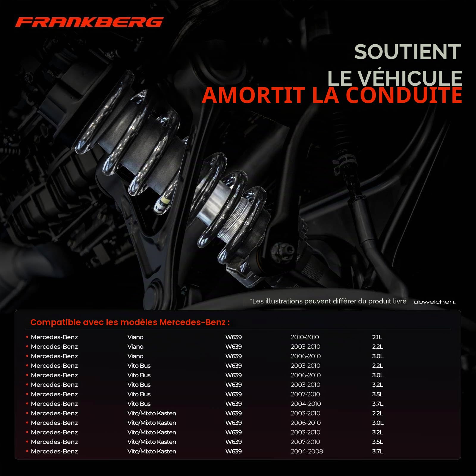 Frankberg 2 ressorts de suspension pour essieu arrière RX6666 | Compatible avec Vito Bus W639, Viano W639, Vito/Mixto Kasten W639