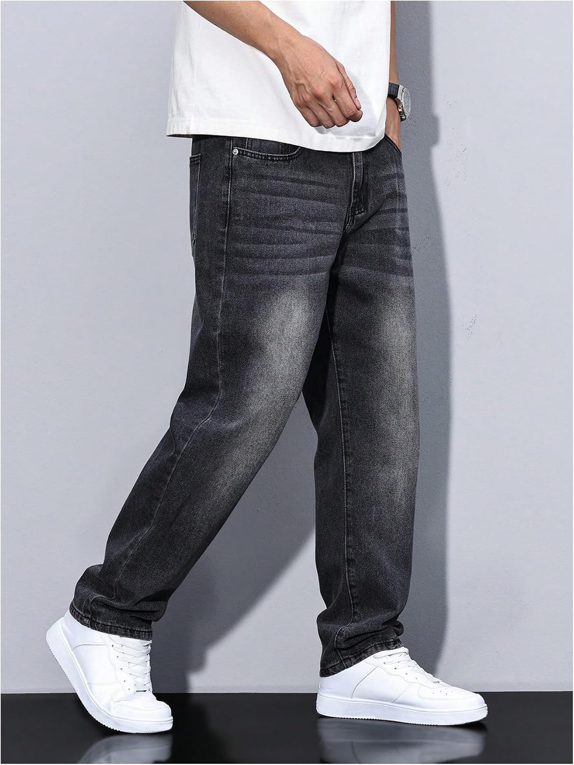 GORGLITTER Men's Baggy Jeans Casual High Waisted Denim Pants Jeans Hip Hop Streetwear Trousers